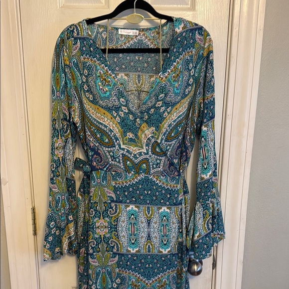 R. Vivimos Paisley Maxi Dress in Blue and Green #285 - Picture 2 of 6